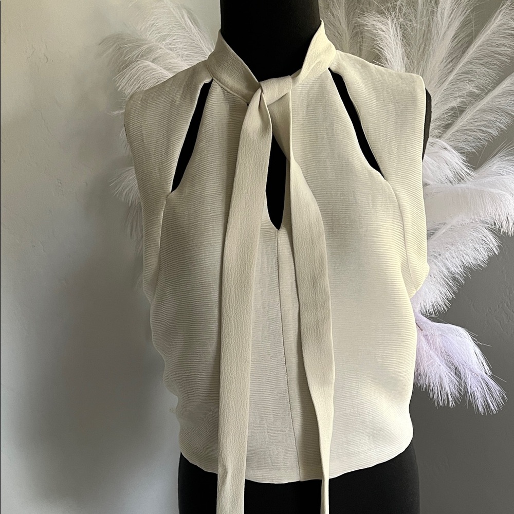 Endless Rose Cream Tie-Neck Sleeveless Blouse